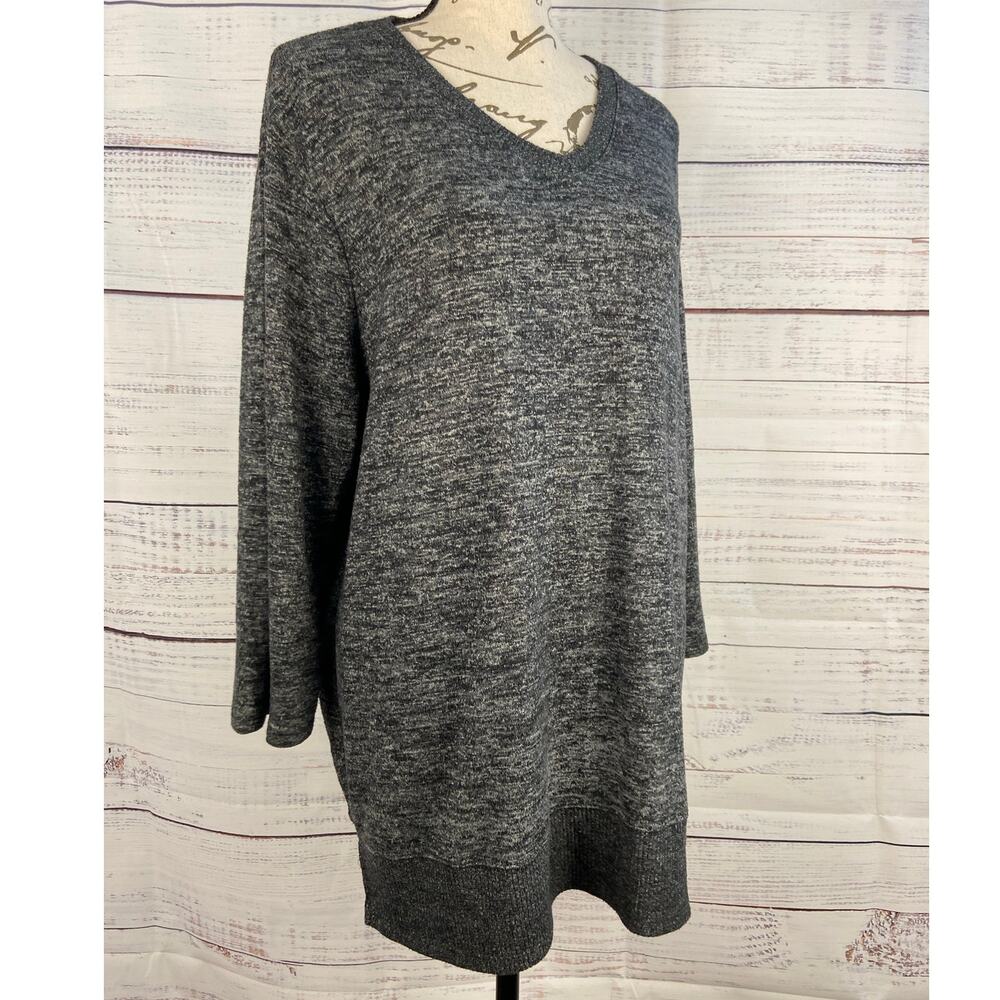 Chicos 3 Sweater Womens XL Gray Ribbed Trim Tunic V Neck 3/4 Sleeves Comfy Soft